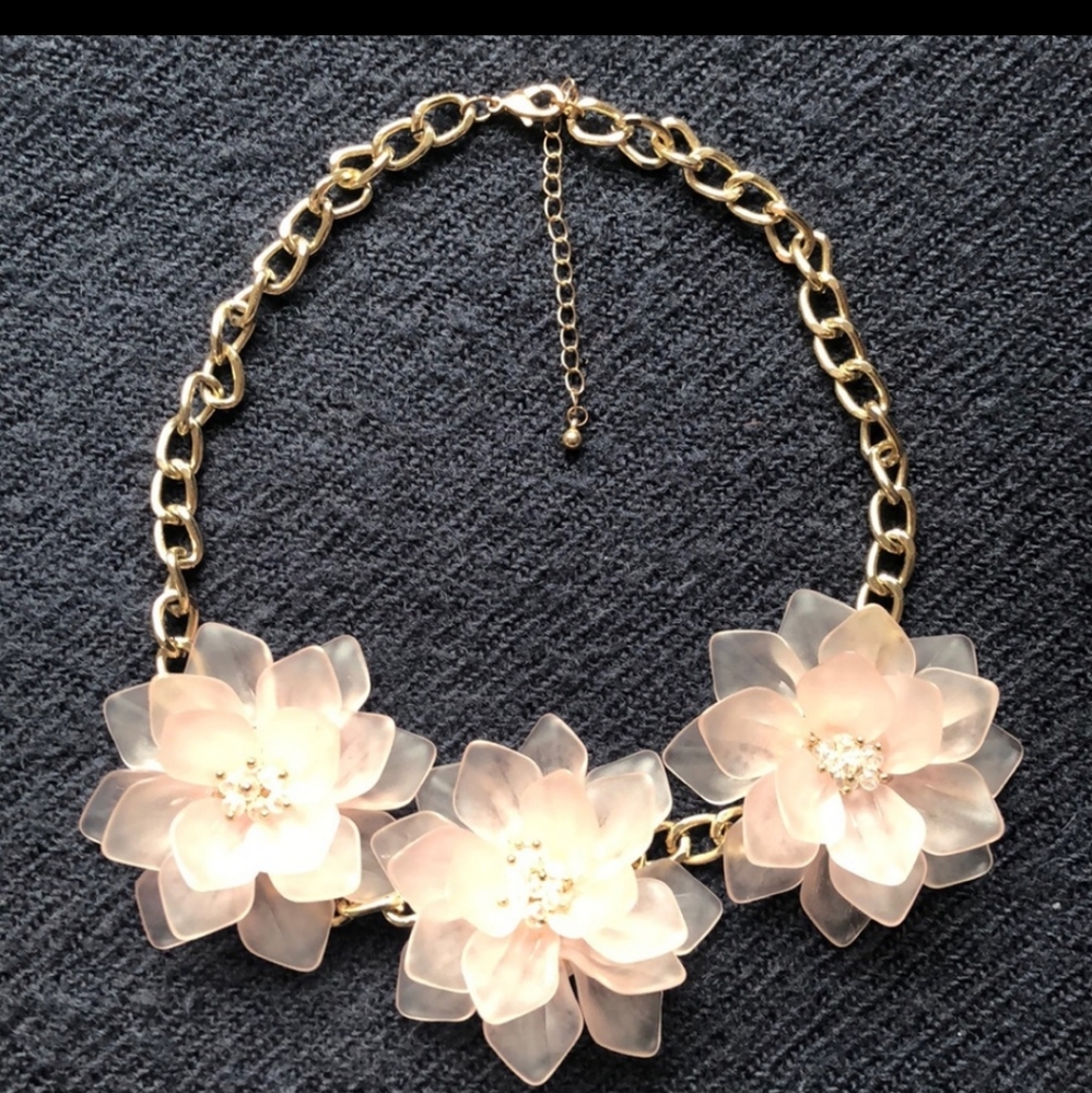 Gold and White Flower Statement Necklace